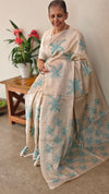 Beige and powder blue pure handloom desi tussar silk saree - 692T
