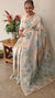 Beige and powder blue pure handloom desi tussar silk saree - 692T