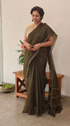 Dark Olive Green Organza saree - TD16