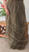 Dark Olive Green Organza saree - TD16
