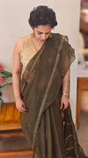 Dark Olive Green Organza saree - TD16