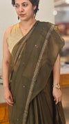 Dark Olive Green Organza saree - TD16