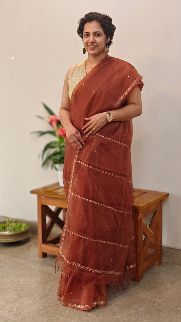 Caramel Brown Organza saree - TD16