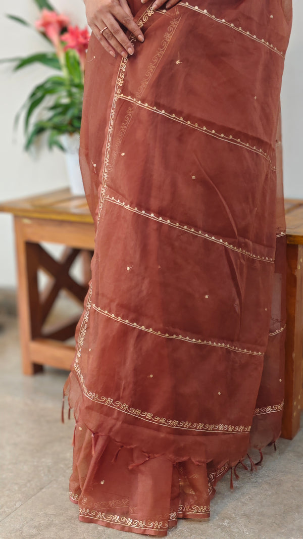Caramel Brown Organza saree - TD16