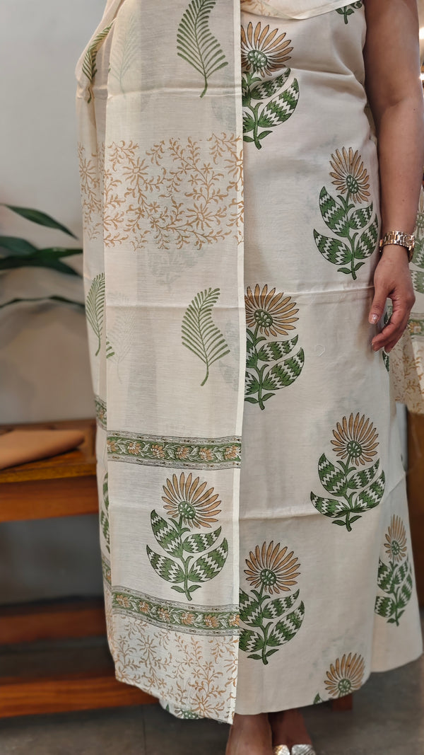 Off white Block printed Chanderi salwar suit