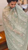 Basil Green and off white blended linen suit
