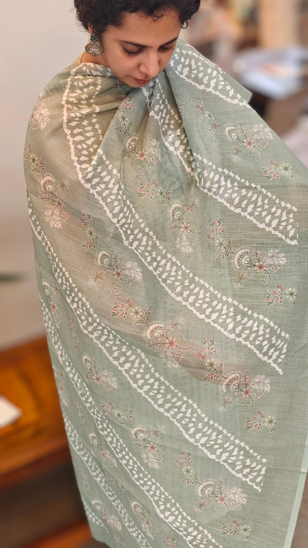 Basil Green and off white blended linen suit