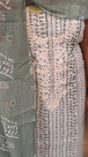 Basil Green and off white blended linen suit