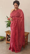 Maroon mal chanderi applique saree - MLK9 - GB