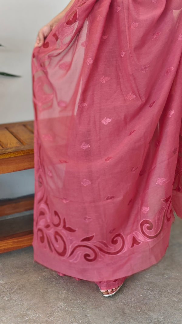 Maroon mal chanderi applique saree - MLK9 - GB