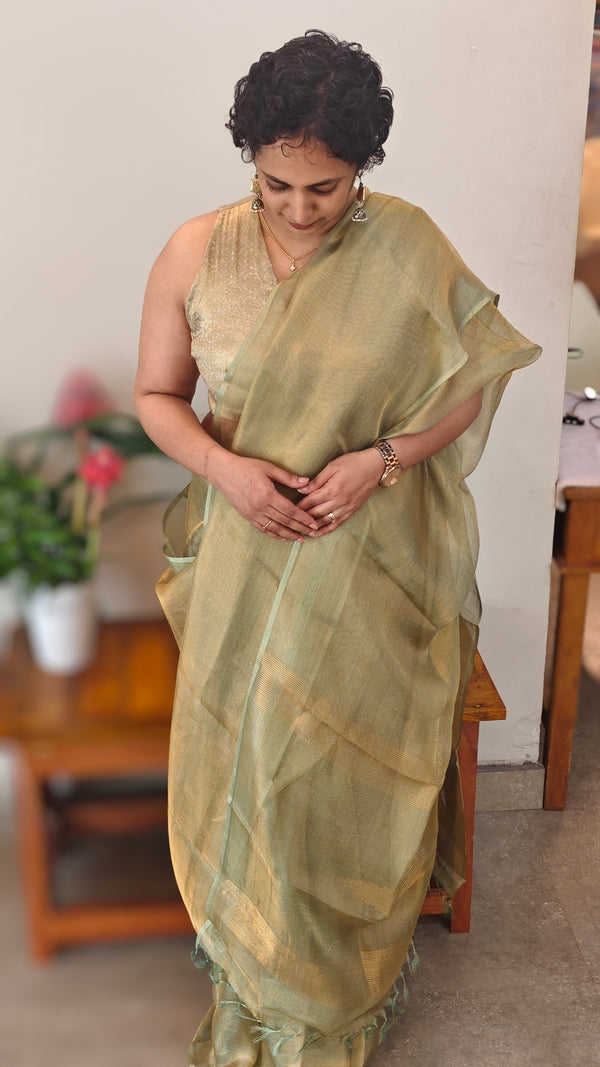 Sage Green and golden tissue silk saree -2M83