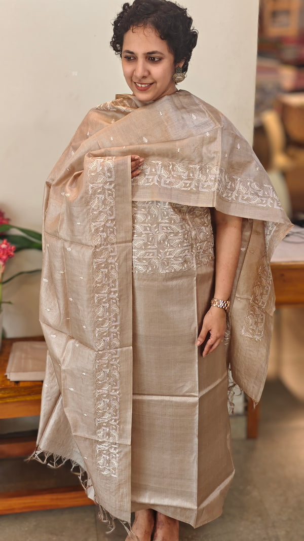 Dark beige tussar silk suit