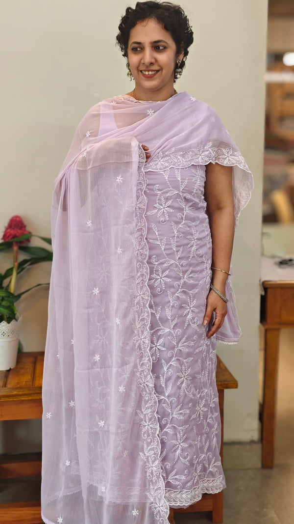 Lavender crepe georgette embroidered suit - ECK3