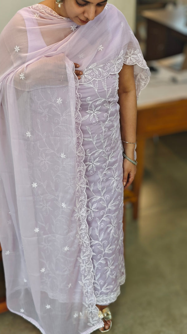 Lavender crepe georgette embroidered suit - ECK3