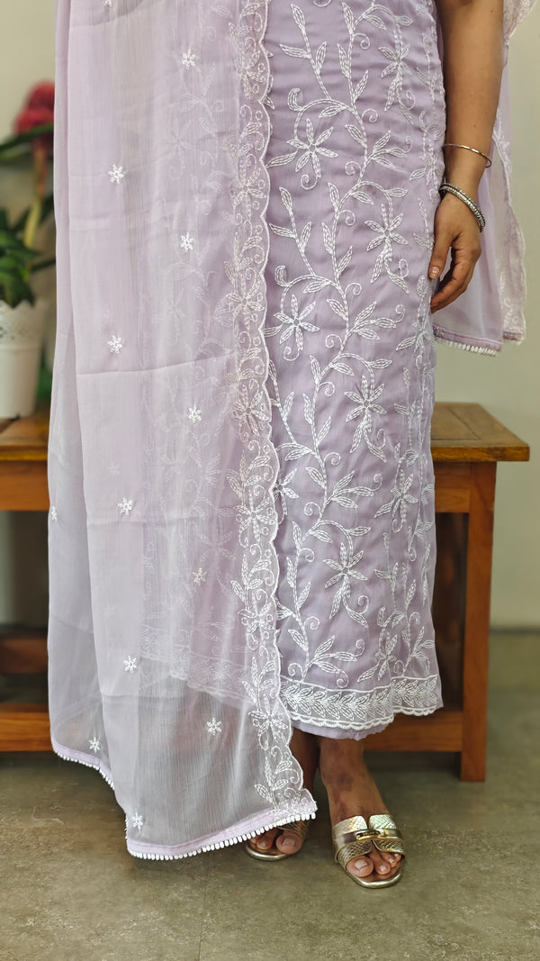 Lavender crepe georgette embroidered suit - ECK3
