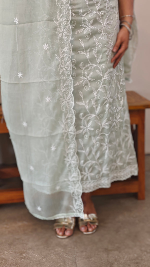 Sage Green crepe georgette embroidered suit - ECK3