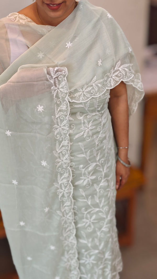Sage Green crepe georgette embroidered suit - ECK3