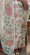 Off white printed tussar silk suit - M1