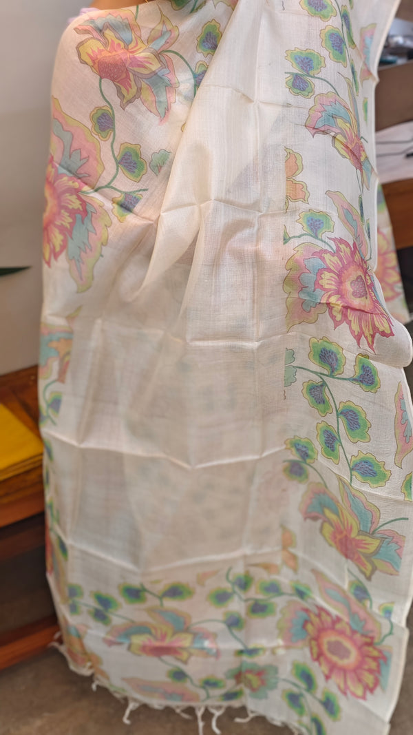 Off white printed tussar silk suit - M1