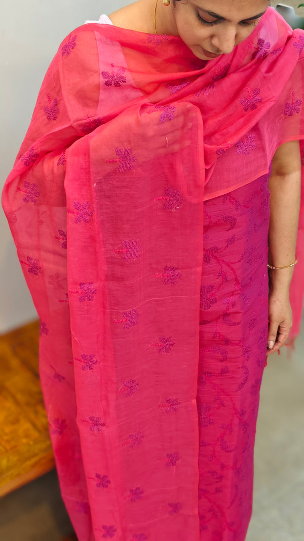 Dark Pink cotton silk suit