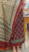 Maroon and beige chanderi salwar suit