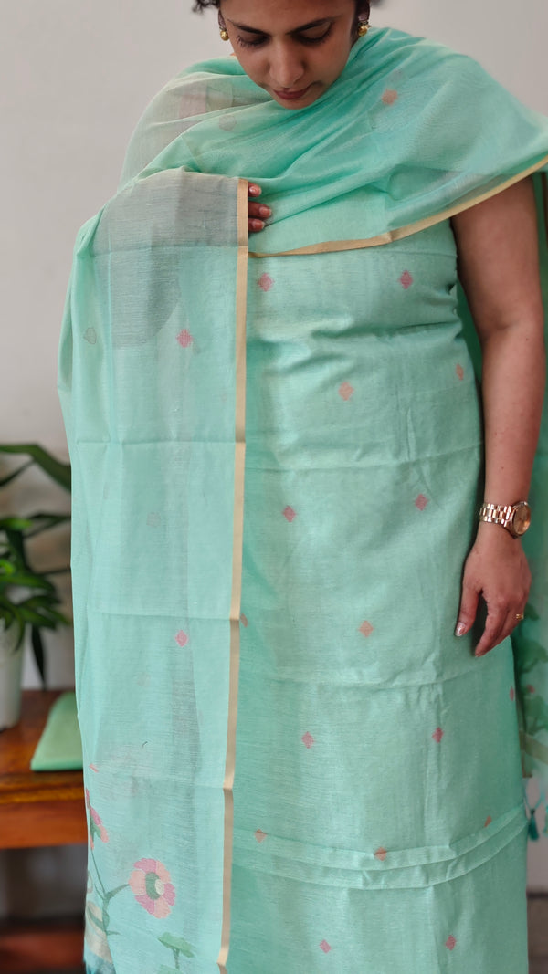 Teal Green Jamdani Suit - DL73