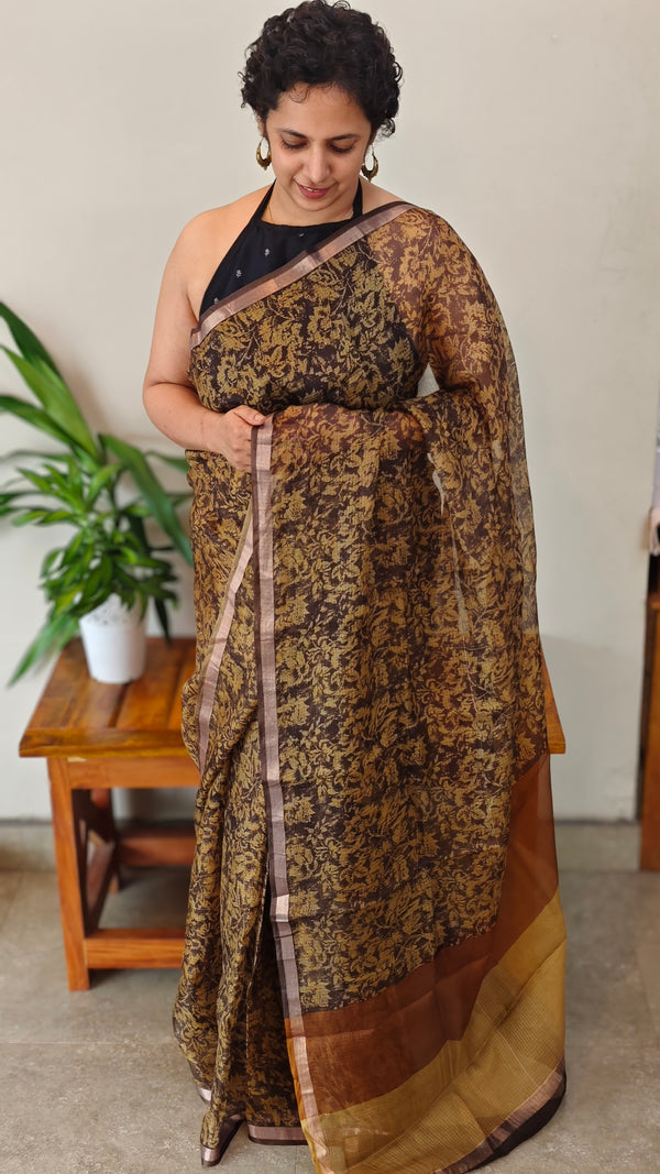 Brown and beige kota silk saree - KTS3
