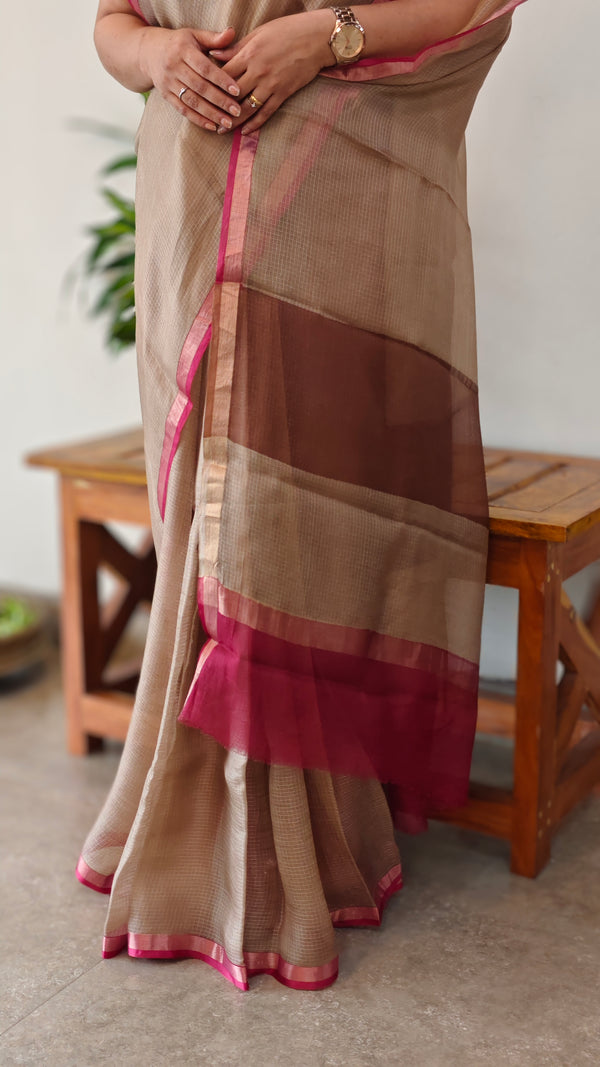 Dark beige kota silk saree - KTS3