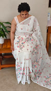 Pearl white embroiderednet kota saree