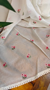 Pearl white embroiderednet kota saree