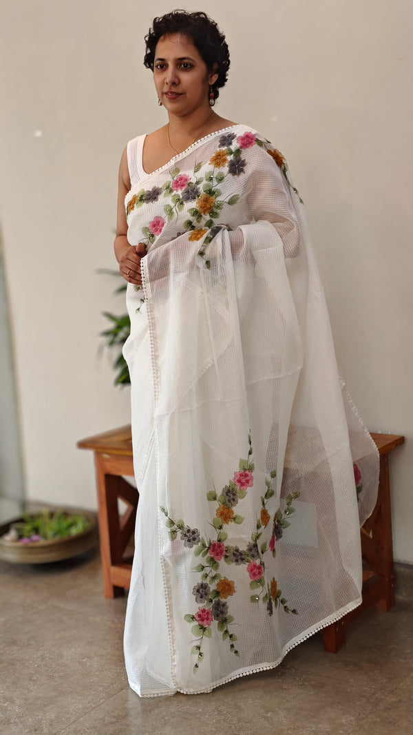 White silky kota saree