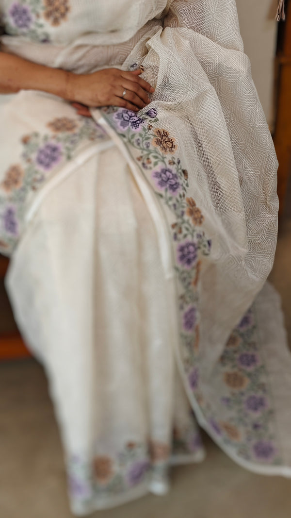 Off white and purple Tepchi kota saree