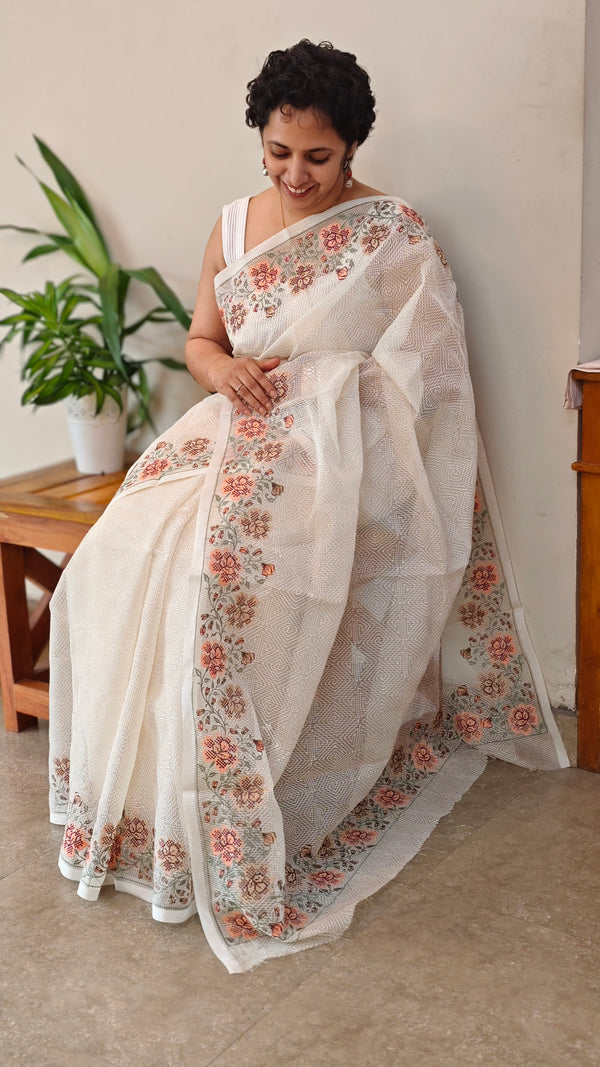 Off white and Peach Tepchi kota saree