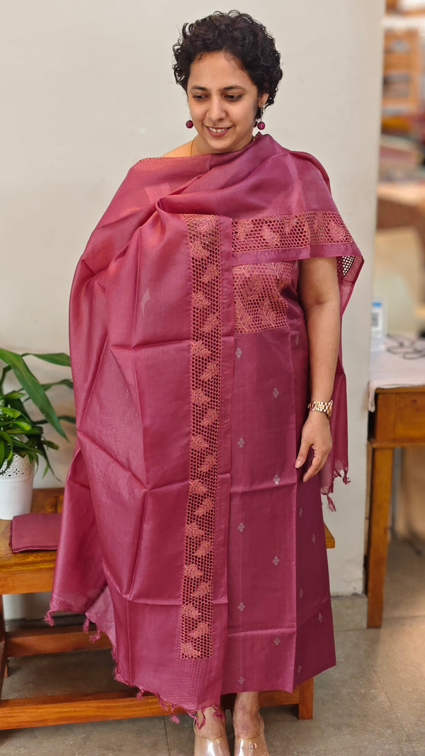 Mauve tussar silk suit