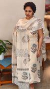 Off white Block printed Chanderi suit