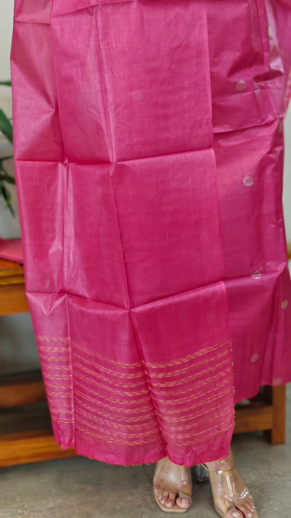 Dark pink tussar silk suit