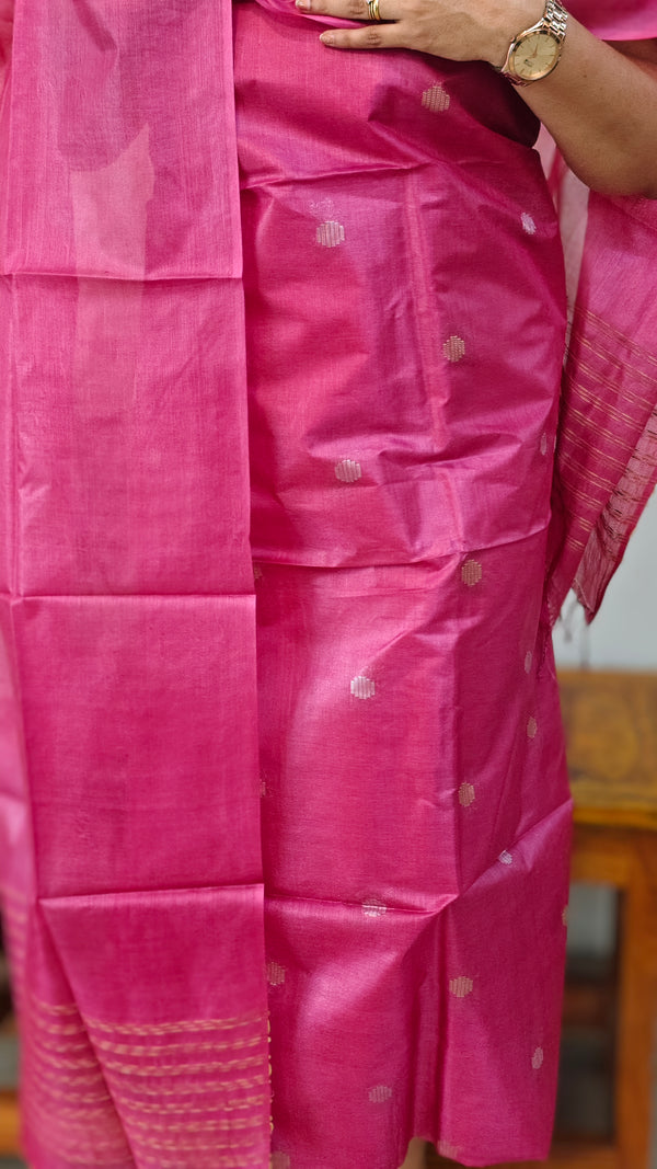 Dark pink tussar silk suit