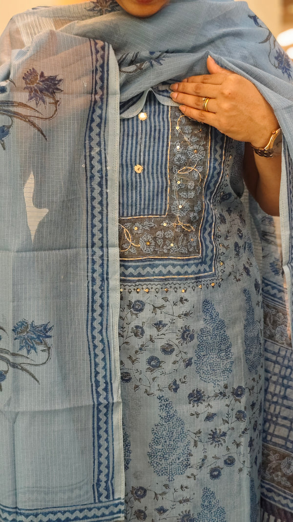 Blue net kota salwar suit