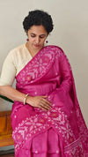 Dark pink tussar jamdani saree - ZE38