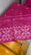Dark pink tussar jamdani saree - ZE38