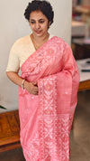 Light peach tussar jamdani saree - ZE38