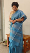 Ocean blue zari check tussar silk saree - 4K32