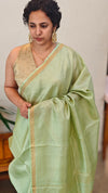 Tea green zari check tussar silk saree - 4K32