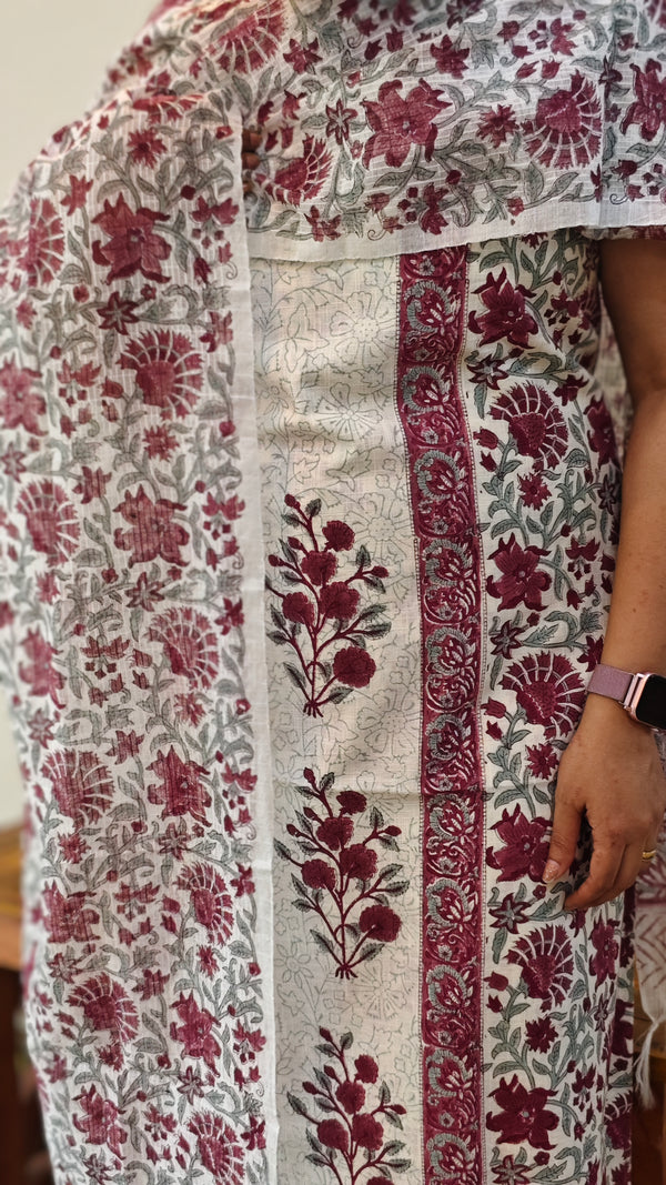 Off white and wine cotton salwar suit
