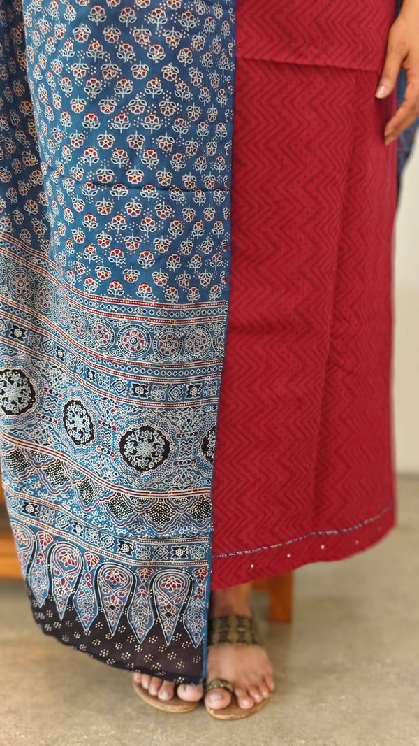 Maroonand Blue cotton salwar suit