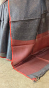 Dark grey and brick red printed tussar silk saree - P1101