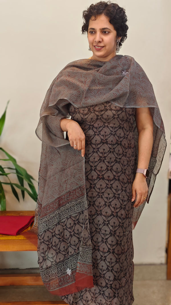 Grey and Black Kota doria salwar suit - GD331
