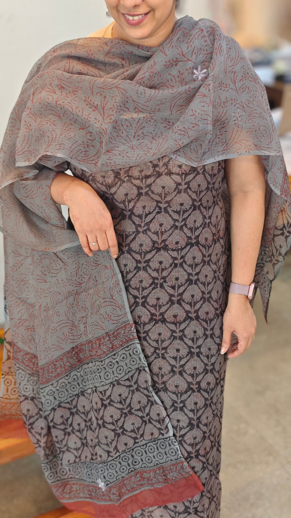 Grey and Black Kota doria salwar suit - GD331