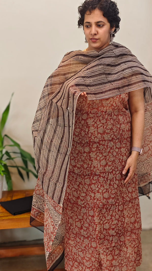 Brick red and beige kota doria salwar suit - GD331