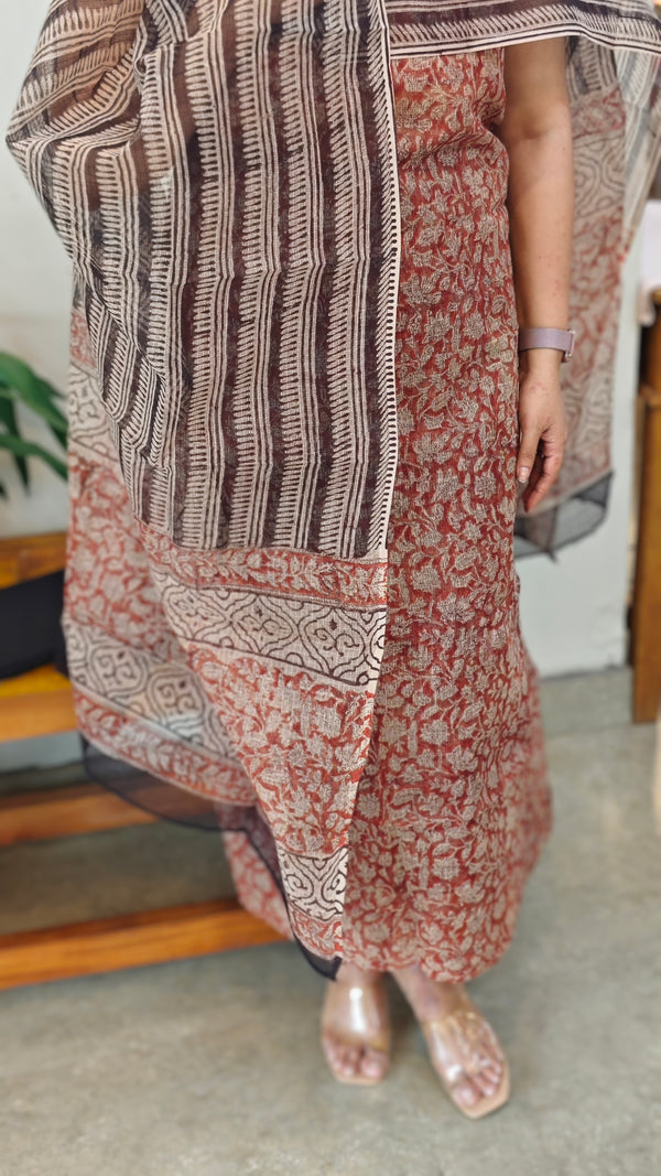 Brick red and beige kota doria salwar suit - GD331